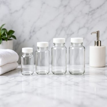 Clear Glass Medicine Bottle Pharmaceutical Storage Jar with Screw Cap for Capsules Vitamins and Healthcare Packaging