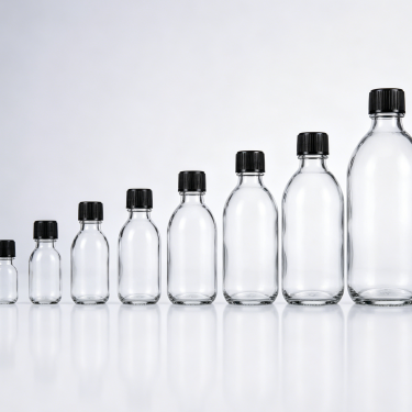 Clear Glass Medicine Bottle with Black Screw Cap Empty Pharmaceutical Storage Container for Laboratory Chemical Essential Oil Packaging