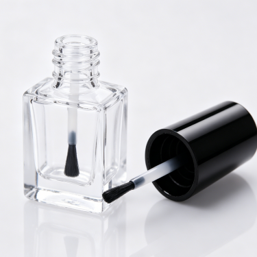 Premium Square Glass Nail Polish Bottle Clear Cosmetic Container Refillable Nail Lacquer Packaging with Glossy Black Cap