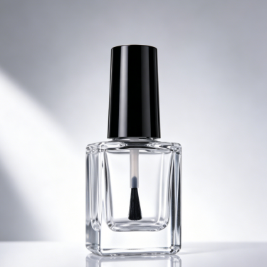 Premium Square Glass Nail Polish Bottle Clear Cosmetic Container Refillable Nail Lacquer Packaging with Glossy Black Cap