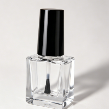 Premium Square Glass Nail Polish Bottle Clear Cosmetic Container Refillable Nail Lacquer Packaging with Glossy Black Cap