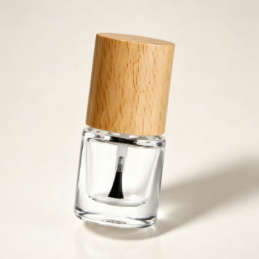 Mini Glass Nail Polish Bottle Clear Cosmetic Container with Wooden Cap Refillable Nail Lacquer Packaging