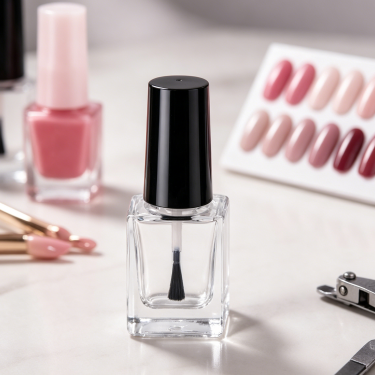 Premium Square Glass Nail Polish Bottle Clear Cosmetic Container Refillable Nail Lacquer Packaging with Glossy Black Cap
