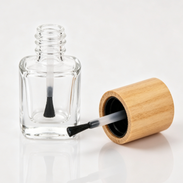 Mini Glass Nail Polish Bottle Clear Cosmetic Container with Wooden Cap Refillable Nail Lacquer Packaging