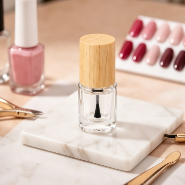 Mini Glass Nail Polish Bottle Clear Cosmetic Container with Wooden Cap Refillable Nail Lacquer Packaging