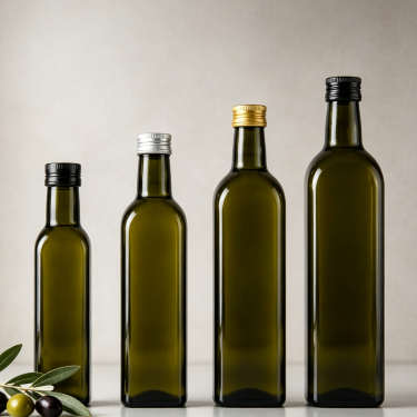 Premium Dark Green Glass Olive Oil Bottle Food Grade Empty Oil Vinegar Storage Bottle with Screw Cap for Kitchen Packaging