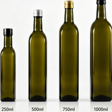 Premium Dark Green Glass Olive Oil Bottle Food Grade Empty Oil Vinegar Storage Bottle with Screw Cap for Kitchen Packaging