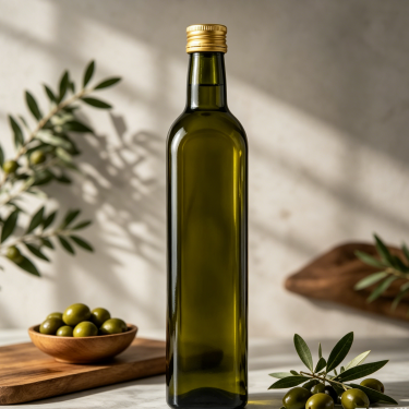 Premium Dark Green Glass Olive Oil Bottle Food Grade Empty Oil Vinegar Storage Bottle with Screw Cap for Kitchen Packaging