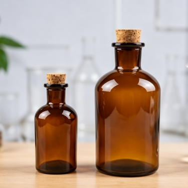 Amber Glass Reagent Bottle with Cork Stopper Chemical Storage Bottle for Laboratory Pharmaceutical and Scientific Applications