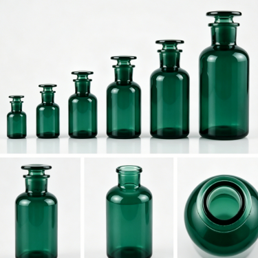 Green Glass Reagent Bottle Laboratory Chemical Storage Bottle with Ground Glass Stopper for Scientific Applications
