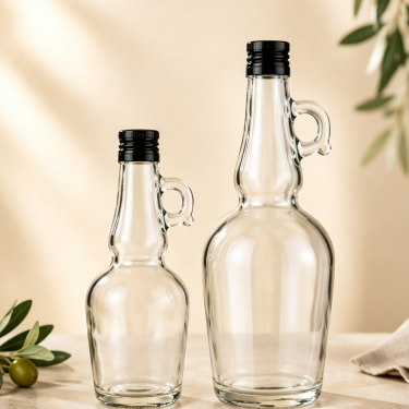 Clear Glass Seasoning Bottle with Handle for Olive Oil Vinegar Syrup Dressing and Gourmet Food Packaging