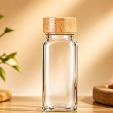 Premium Glass Seasoning Bottle with Wooden Lid Spice Storage Container Kitchen Salt Pepper Herb Seasoning Packaging Jar