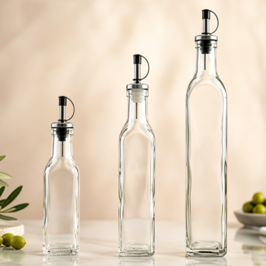 Premium Glass Seasoning Bottle with Pour Spout for Olive Oil Vinegar Soy Sauce Kitchen and Restaurant Use