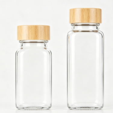 Premium Glass Seasoning Bottle with Wooden Lid Spice Storage Container Kitchen Salt Pepper Herb Seasoning Packaging Jar