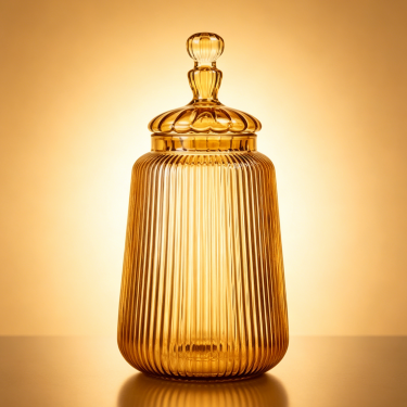 Luxury Amber Ribbed Glass Food Storage Jar with Lid Decorative Kitchen Canister Candy Cookie Tea Coffee Container