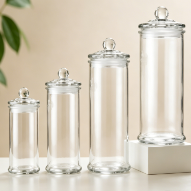 Clear Glass Storage Jar with Lid Airtight Food Container Kitchen Pantry Organizer Candy Cookie Coffee Tea Storage Canister