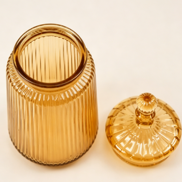 Luxury Amber Ribbed Glass Food Storage Jar with Lid Decorative Kitchen Canister Candy Cookie Tea Coffee Container