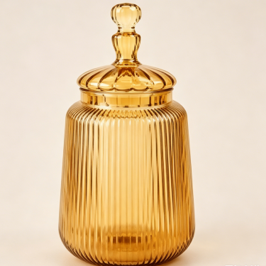Luxury Amber Ribbed Glass Food Storage Jar with Lid Decorative Kitchen Canister Candy Cookie Tea Coffee Container