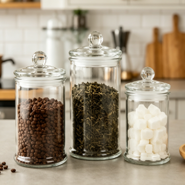 Clear Glass Storage Jar with Lid Airtight Food Container Kitchen Pantry Organizer Candy Cookie Coffee Tea Storage Canister