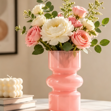 Modern Pink Glass Vase Decorative Flower Holder Nordic Style Centerpiece Vase for Home Wedding Hotel Table Decoration