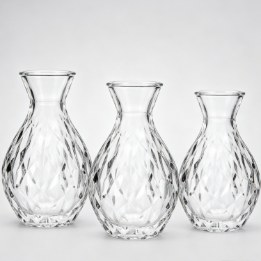 Elegant Embossed Glass Vase Clear Decorative Flower Vase Vintage Bud Vase for Home Wedding Table Centerpiece Display