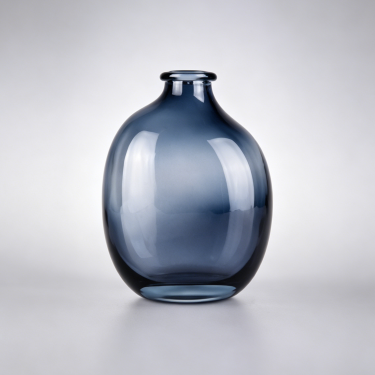 Modern Smoke Blue Glass Vase Decorative Flower Vase Elegant Round Bud Vase for Home Wedding Table Decoration