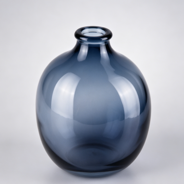Modern Smoke Blue Glass Vase Decorative Flower Vase Elegant Round Bud Vase for Home Wedding Table Decoration