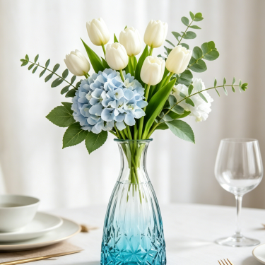 Elegant Blue Gradient Glass Vase Decorative Flower Vase Tall Floral Container for Home Wedding Table Centerpiece Display