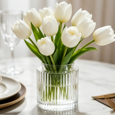 Modern Ribbed Glass Vase Clear Decorative Flower Vase Compact Tabletop Floral Container for Home Wedding Office Decoration
