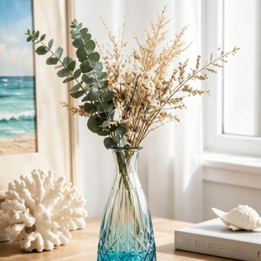 Elegant Blue Gradient Glass Vase Decorative Flower Vase Tall Floral Container for Home Wedding Table Centerpiece Display