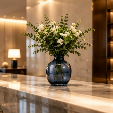Modern Smoke Blue Glass Vase Decorative Flower Vase Elegant Round Bud Vase for Home Wedding Table Decoration