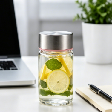 Premium Borosilicate Glass Water Bottle with Stainless Steel Lid Reusable Wide Mouth Drinking Jar for Home Office Travel Beverage Storage
