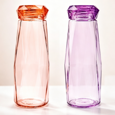 Premium Colored Glass Water Bottle with Crystal Faceted Lid Reusable Beverage Bottle Food Grade Drinking Container for Home Office Travel