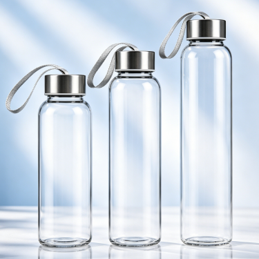 Premium Clear Glass Water Bottle with Stainless Steel Cap Portable Reusable Drinking Bottle for Daily Hydration