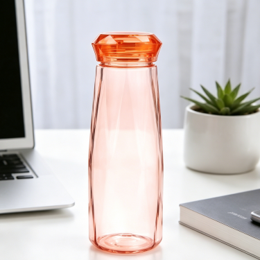 Premium Colored Glass Water Bottle with Crystal Faceted Lid Reusable Beverage Bottle Food Grade Drinking Container for Home Office Travel