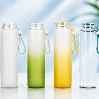 Premium Frosted Glass Water Bottle with Carry Strap Reusable Leakproof Drinking Bottle Food Grade Beverage Container for Travel Office Gym