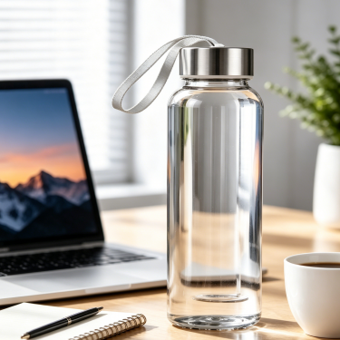 Premium Clear Glass Water Bottle with Stainless Steel Cap Portable Reusable Drinking Bottle for Daily Hydration