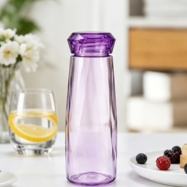 Premium Colored Glass Water Bottle with Crystal Faceted Lid Reusable Beverage Bottle Food Grade Drinking Container for Home Office Travel