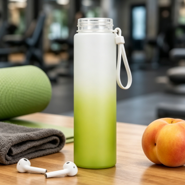 Premium Frosted Glass Water Bottle with Carry Strap Reusable Leakproof Drinking Bottle Food Grade Beverage Container for Travel Office Gym