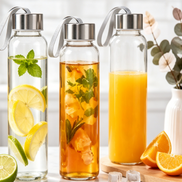 Premium Clear Glass Water Bottle with Stainless Steel Cap Portable Reusable Drinking Bottle for Daily Hydration