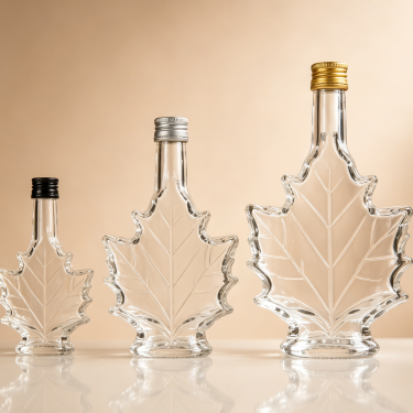 Custom Clear Maple Leaf Glass Wine Bottle Premium Liquor Spirit Whiskey Vodka Packaging Bottle with Screw Cap