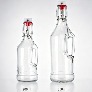 Premium Clear Glass Swing Top Wine Bottle Reusable Airtight Liquor Beverage Storage Bottle with Handle for Home Brewing