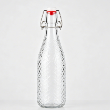 Premium Embossed Glass Swing Top Wine Bottle Reusable Decorative Beverage Storage Bottle for Wine Juice Kombucha