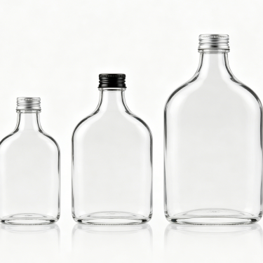 Premium Clear Glass Wine Bottle Flat Spirit Bottle Beverage Packaging Container with Screw Cap for Liquor and Wine