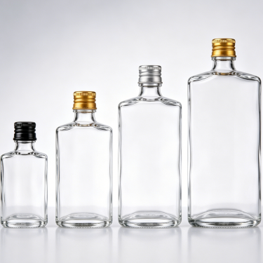 Premium Clear Glass Flat Wine Bottle Empty Liquor Bottle Spirit Packaging Bottle with Screw Cap for Whiskey Vodka Brandy Gin Rum