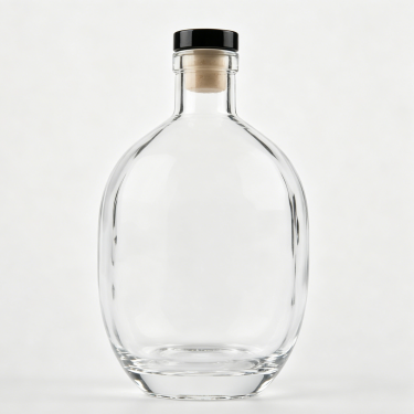 Premium Clear Glass Wine Bottle Round Flat Spirit Bottle with Screw Cap for Liquor Whiskey Wine Juice Beverage Packaging