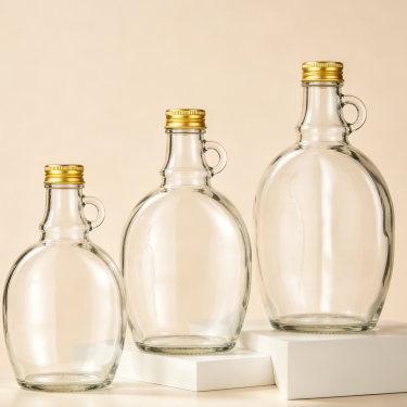 Custom Clear Glass Wine Bottle Round Flat Liquor Bottle Premium Whiskey Vodka Brandy Glass Packaging with Screw Cap