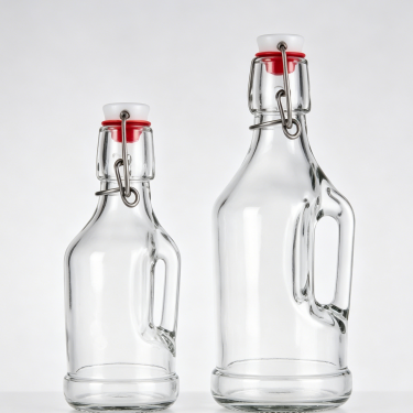 Premium Clear Glass Swing Top Wine Bottle Reusable Airtight Liquor Beverage Storage Bottle with Handle for Home Brewing