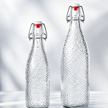 Premium Embossed Glass Swing Top Wine Bottle Reusable Decorative Beverage Storage Bottle for Wine Juice Kombucha