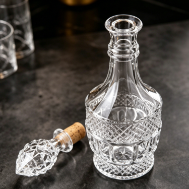Luxury Embossed Glass Wine Bottle with Crystal Leaf Stopper Premium Decanter for Whiskey Brandy Liquor Packaging